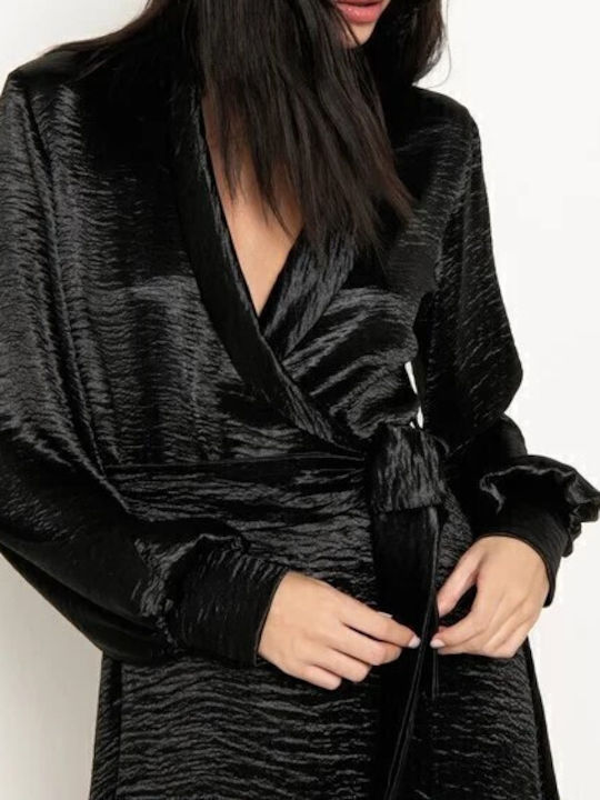 Mini Evening Dress Satin Wrap Black