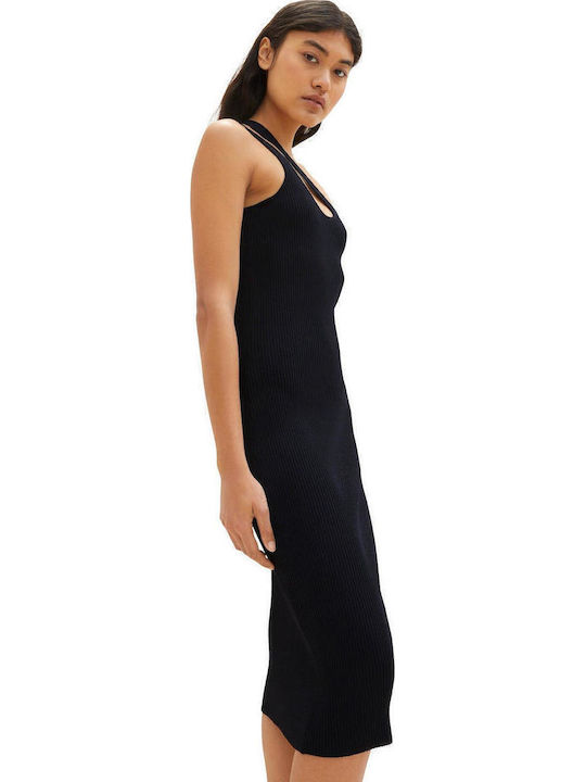 Summer Midi Evening Dress with Slit Black