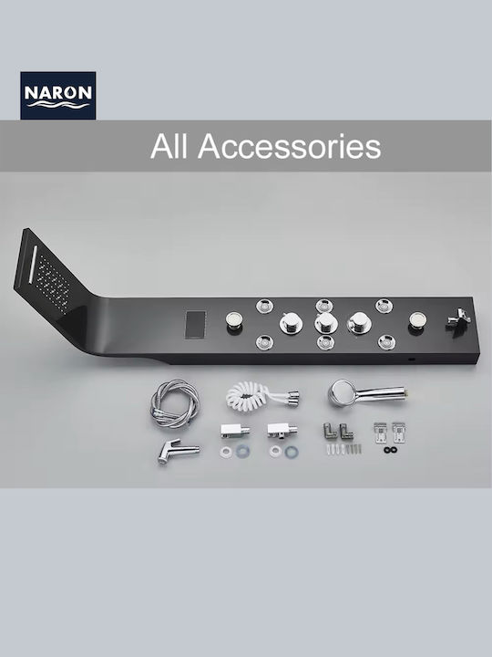 Naron Στήλη Υδρομασάζ Led Φωτισμό & Ψηφιακή Οθόνη Black Mat