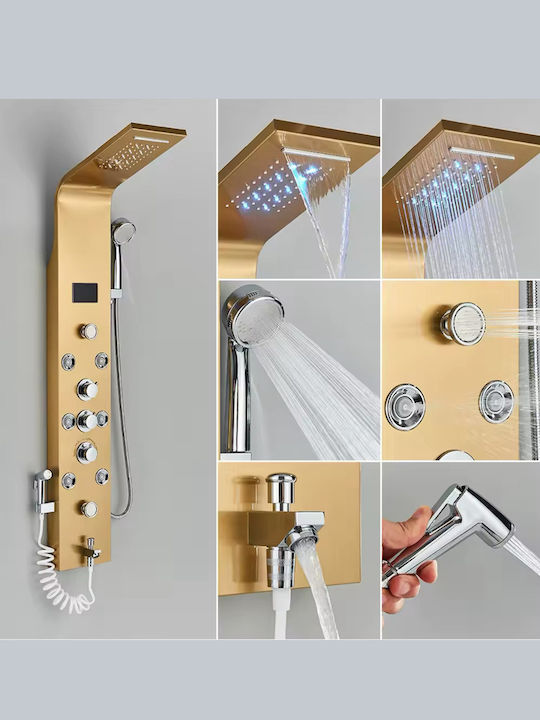 Naron Hydro Massage Column LED Lighting & Digital Display Brushed Gold