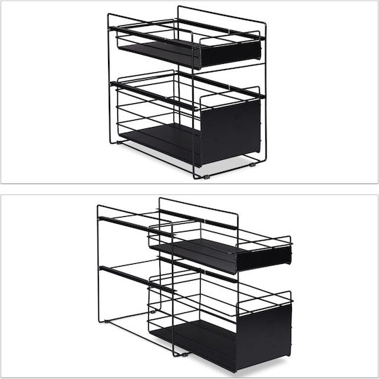Relaxdays Floor Bathroom Shelf Metallic with 2 Shelves 39.5x25x40.5cm Black