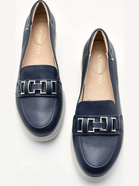 Leather Women's Loafers in Blue Color
