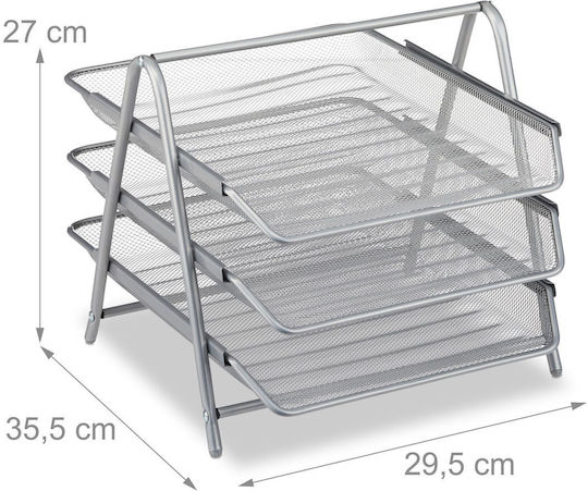 Document Holder 3 Compartments Metal Silver 27 X 29.5 X 35.5 Cm