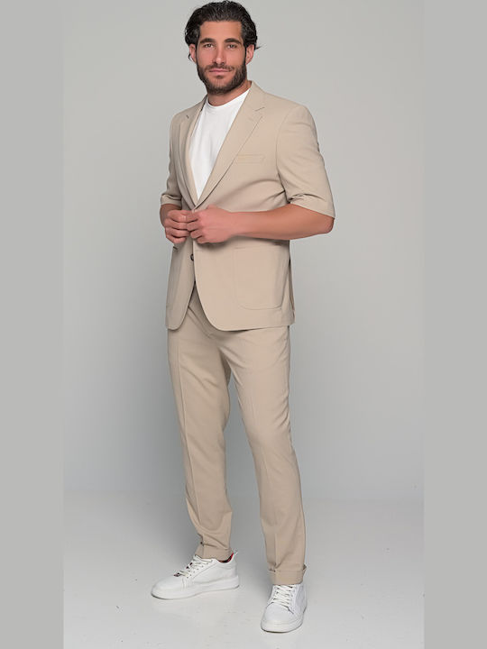 Prestigio Men's Summer Suit Slim Fit Beige