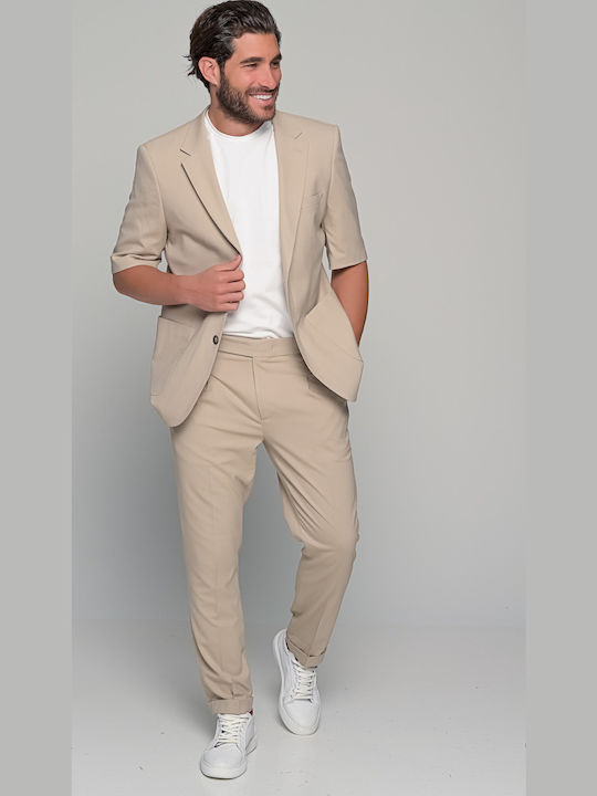 Prestigio Men's Summer Suit Slim Fit Beige