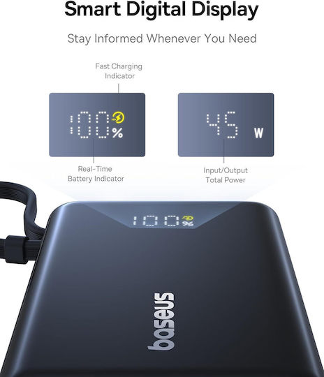 Baseus PicoGo Power Bank 10000mAh 45W с USB-C порт Power Delivery Черен