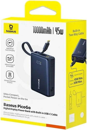 Baseus PicoGo Power Bank 10000mAh 45W с USB-C порт Power Delivery Черен
