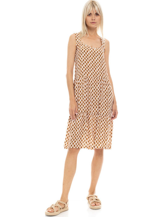 Pink Label B470 Midi Safari Dress Wide Strap Empire Line Coral Beige