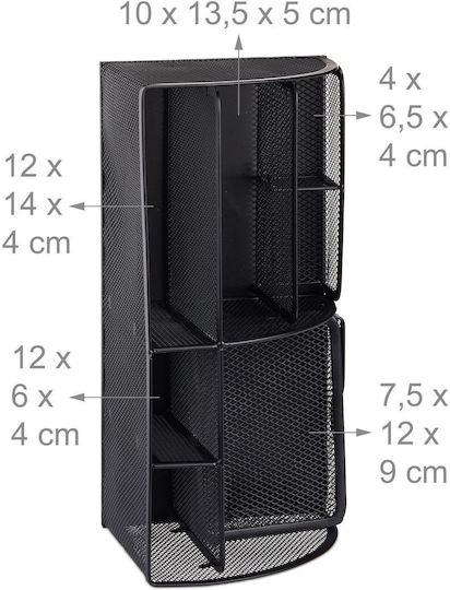 Organizator de birou metalic cu 6 compartimente și sertar, negru, 12.5 x 27.5 x 14 cm