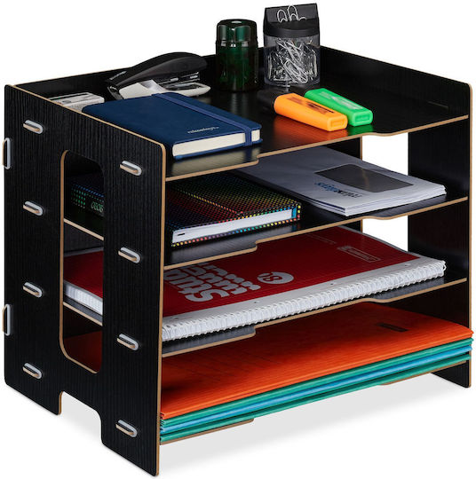 Organizator documente suport birou din MDF dimensiuni 27 x 32,5 x 25 cm negru Relaxdays