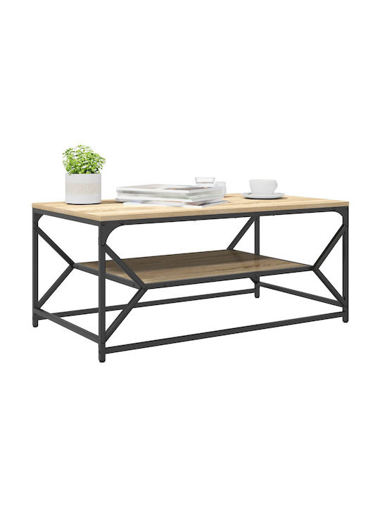 Rectangular Central Coffee Table Made of Solid Wood Brown W90xD50xH40cm