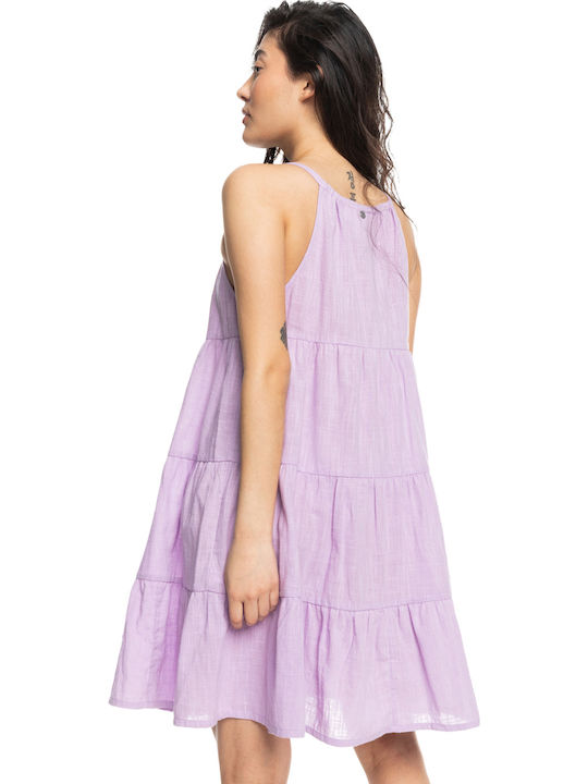 Summer Mini Dress with Ruffles Purple