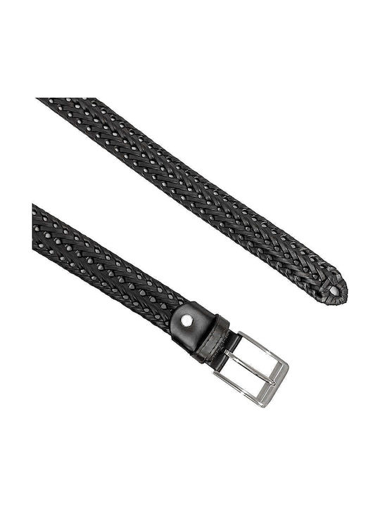 Men's Belt Leather Knitted Black