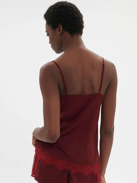 Simone Perele Καλοκαιρινή Γυναικεία Σατέν Μπλούζα Πιτζάμας Μπορντό