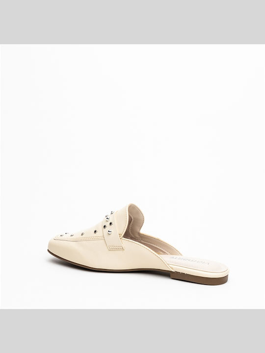 Flat Mules in Ecru Color