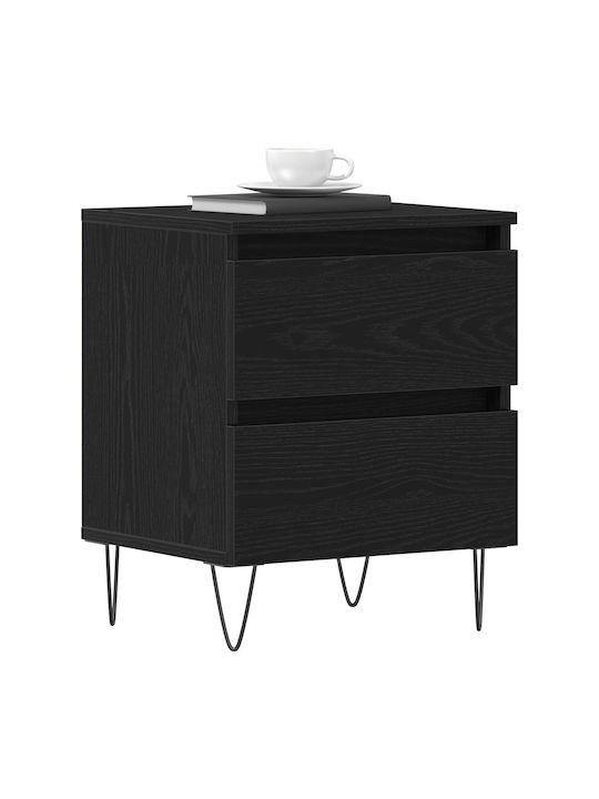 Wooden Bedside Tables with Metal Legs Black Oak 2 Pieces 40x35x50cm