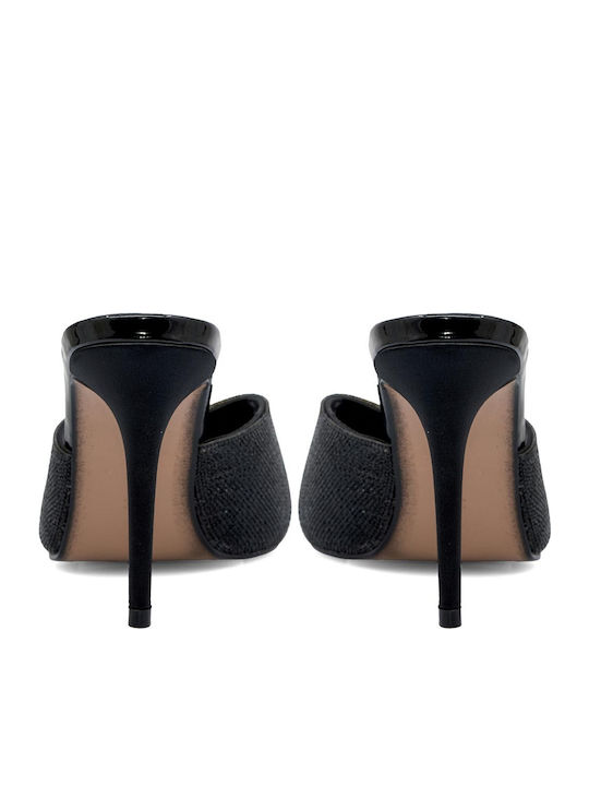 Kristi 370 Σατέν Mules με Ψηλό Τακούνι σε Μαύρο Χρώμα