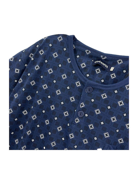Ustyle Men's Summer Pajamas Set Navy Blue