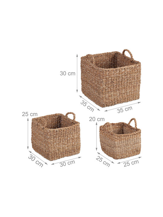 Relaxdays Plastic Cutie de Depozitare cu Capac Maro 3buc