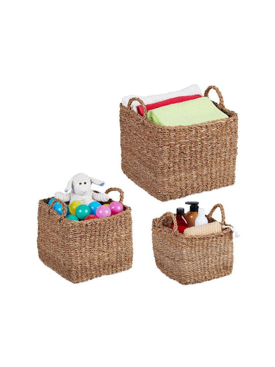 Relaxdays Plastic Cutie de Depozitare cu Capac Maro 3buc