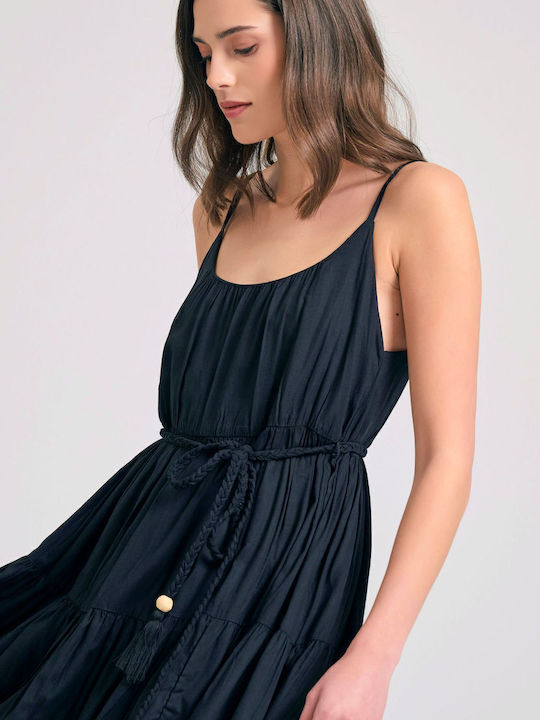 Summer Mini Dress with Ruffles Black FBL011-101-13-Black