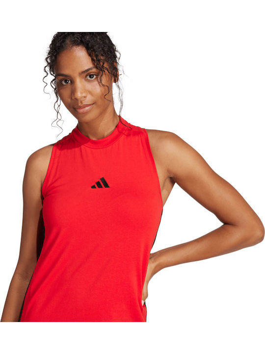 Essentials 3-Stripes Καλοκαιρινό Midi Αθλητικό Φόρεμα Αμάνικο Κόκκινο