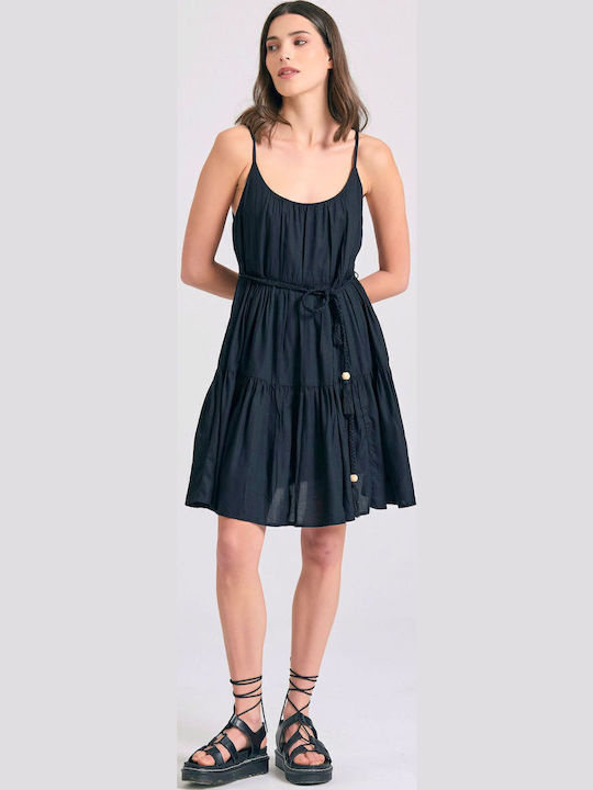 Summer Mini Dress with Ruffles Black FBL011-101-13-Black