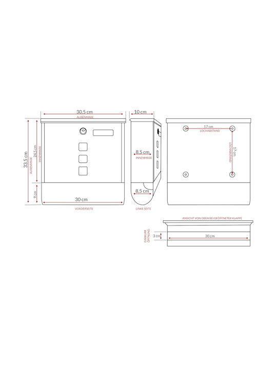 Deuba Cutie Poștală pentru Exterior Inox în Culoarea Gri