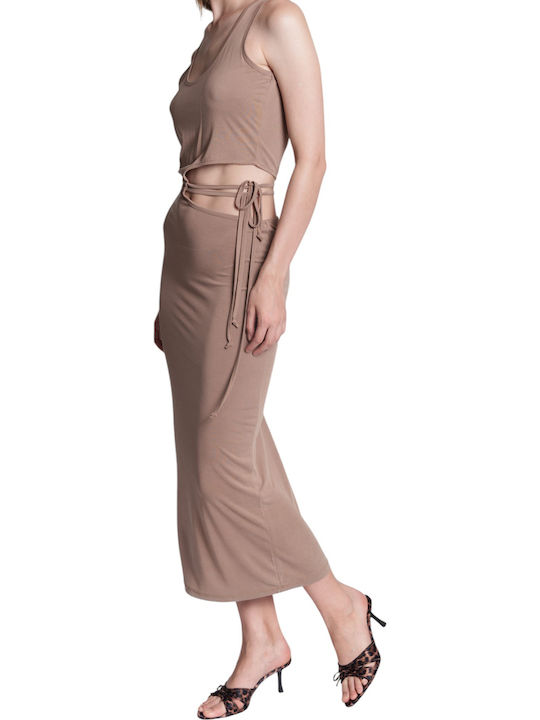Καλοκαιρινό Midi Φόρεμα Taupe