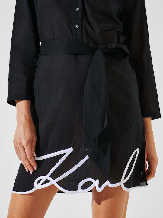 Summer Mini Shirt Dress Black