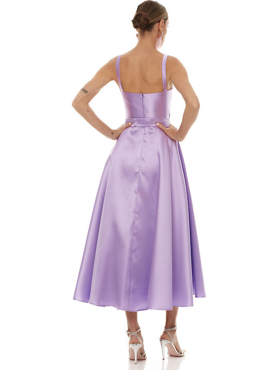 Summer Midi Dress for Wedding / Baptism Satin Lilac