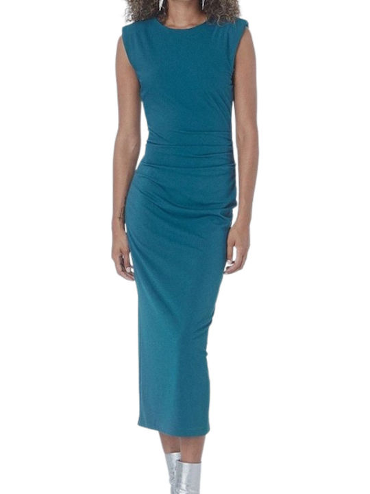 Summer Midi Evening Dress with Tearing Green