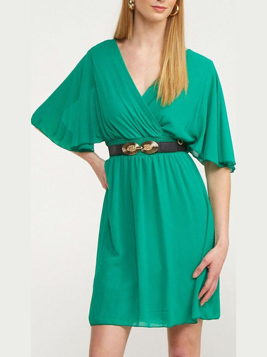 Summer Mini Dress for Wedding - Christening Open Back Green