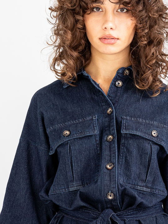 Mini Rochie-Cămașă Denim Albastră