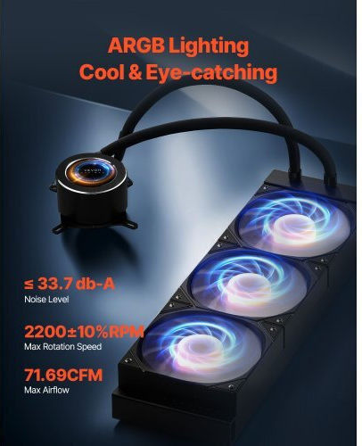 Vevor AIO Water Cooling System for CPU with 3 120mm Fans and ARGB Lighting