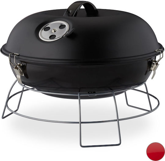 Grătar cu Cărbune Rotund Portabil 27 X 36 Cm Negru