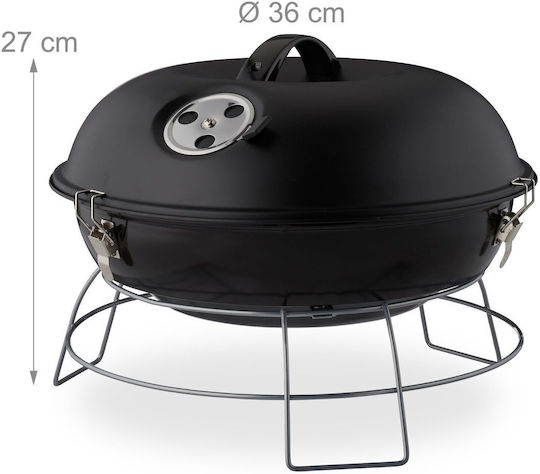Grătar cu Cărbune Rotund Portabil 27 X 36 Cm Negru