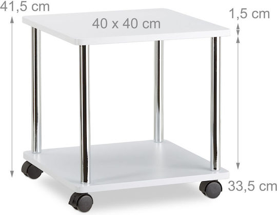 Rectangular Side Table Wooden with Wheels White L41.5xW40xH40cm.