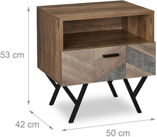 Κομοδίνο Ξύλινο με Μεταλλικά Πόδια Καφέ 42x53x50cm