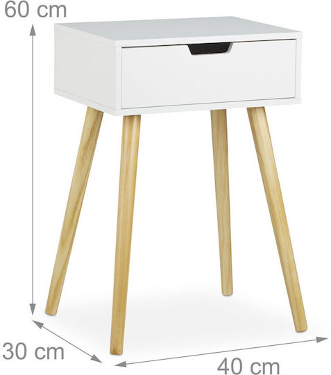 Wooden Bedside Table White 30x60x40cm