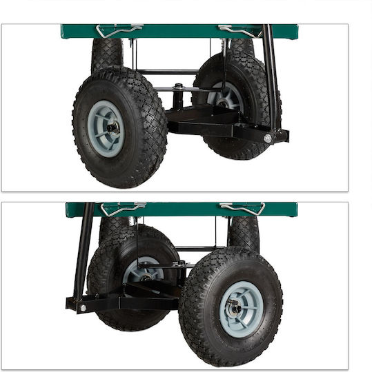 Cărucior de transport metalic Relaxdays cu pneuri verzi 50 x 50 x 110 cm capacitate de încărcare 200 kg