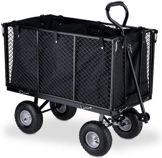 Relaxdays Cărucior de Transport Negru Acoperire Roți Gri 83 X 51 X 110 Cm Sarcină Maximă 500 Kg