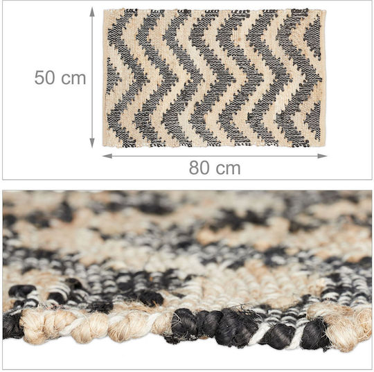 Relaxdays Αντιολισθητικό Χαλί Ορθογώνιο Βαμβακερό Beige-black 80x50cm