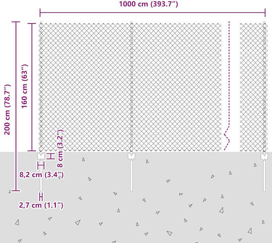 vidaXL Wire Fencing Galvanized with PVC Coating Gray 1.6x10m