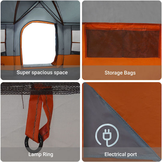 vidaXL Camping Tent Grey For 12 People 622x295x238cm