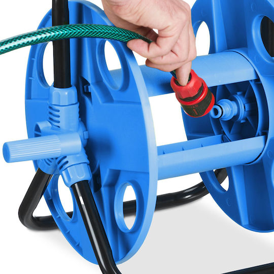 Relaxdays Hose Reel with Handle and Rolling Metal Frame in Blue and Black