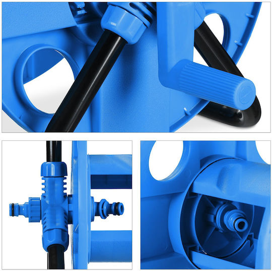 Relaxdays Hose Reel with Handle and Rolling Metal Frame in Blue and Black