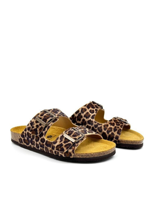 Beta Leather Women's Flat Sandals Pelo Leopardo