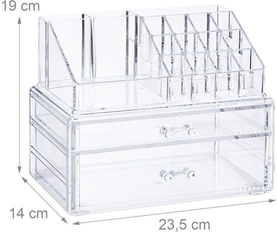 Relaxdays Organizator Cosmetice Cu Sertare Și Separatoare Transparent 23.5x19x14cm