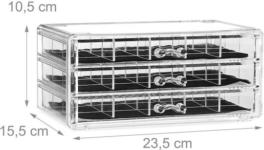 Relaxdays Cosmetics Organizer With 3 Transparent Drawers